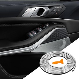 Car Interior Moulding Trim Strips, 33Ft/10M Universal Electroplating Decoration Filler Insert Strips, Styling Dashboard DIY Flexible Strip, Car Interior Trim Accessories with Installing Tool (Silver)