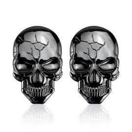 FainFun Metal Skull Sticker, Pack of 2 Skull Stickers, Car Metal, 3D Sticker Car Skull, Car Sticker Metallica, Car Sticker Skull for Motorcycles, Cars, Helmets (Black)