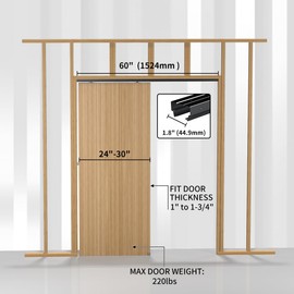 SongYung Pocket Door Hardware and Track Set, 60Inch Sliding Door Aluminium Alloy Box Rail Hardware for Single Wooden Door,Black