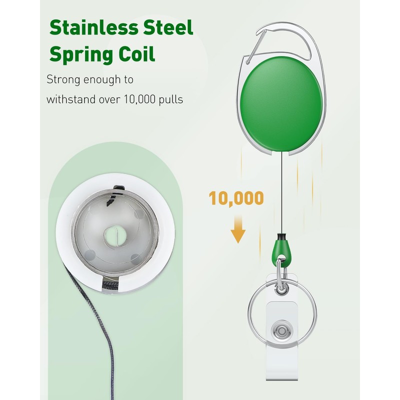 Uniclife 2 Pack Retractable Badge Reel for Badge Holder Green
