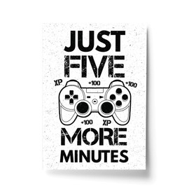 RED OCEAN Gaming Print Framed For Boys Bedroom Man Cave Sign Gamer Gift For Fan (A4 Print Only - Five More Minutes Gamer White PS)