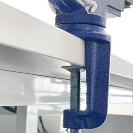 Sutekus Home Vise Clamp-On Vise Heavy Duty Bench Vise Universal Table Vise 360°Swivel Base Work Bench Vise for Woodworking, Cutting Conduit, Drilling, Metalworking (2.5" Blue)