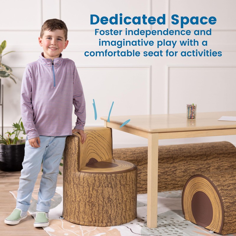 ECR4Kids SoftZone Tree Log Chair, 12in, Flexible Seating, Chocolate