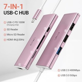 JESWO HUB USB C, 7 en 1 Adaptador USB C a HDMI 4K, USB 3.0, 2*USB 2.0, Lector Tarjeta SD/TF, USB C 100W PD Carga, Adaptador Tipo C para MacBook, MacBo