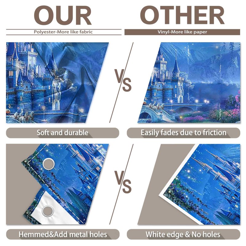 Monalivest Fabric 7x5ft Blue Fairytale Castle Night Sky Backdrop