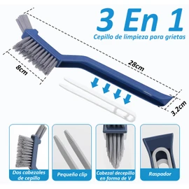 LAMEREC 2 Cepillo de Limpieza para Grietas, Cepillo de Limpieza 3 En 1 con Clip y Raspador, Eliminar Las Manchas de Las Esquinas, Adecuado para Pisos de Baldosas, Puertas y Ventanas, Baño (Azul)