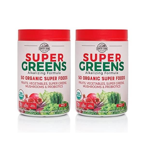 COUNTRY FARMS Super Green Berry Flavored Organic Food USDA Beverage Mix, Single Piece / COUNTRY FARMS 슈퍼 그린 베리 맛 유기농 식품 USDA 음료 믹스, 단일상품