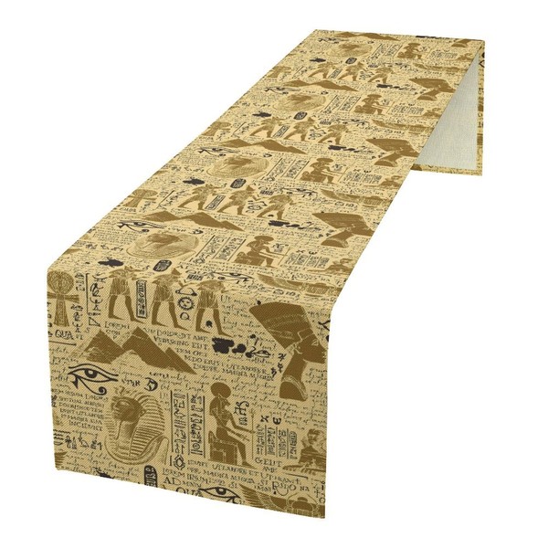 Egyptian Table Runner, Retro Egyptian Elements Graffiti Pattern for Home