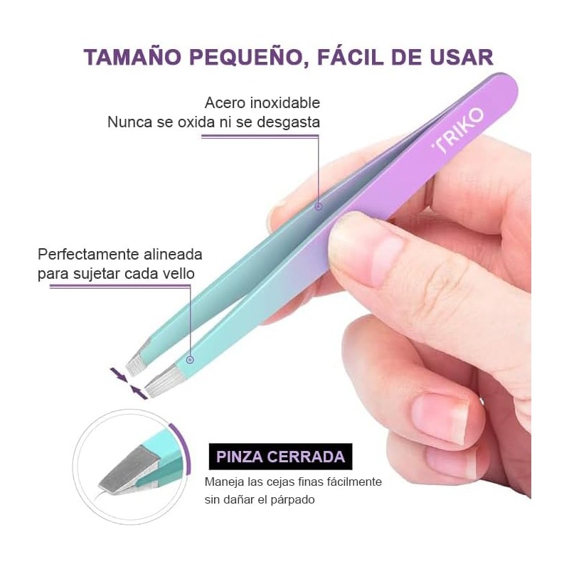 Triko Set 7 Pinzas para Cejas, Kit Profesional Acero Inoxidable,
