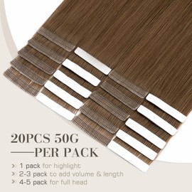 S-noilite Tape in Hair Extensions Human Hair,16 inch Upgraded Double Needle Human Hair Tape in Extensions Seamless Invisible Tape in Hair Extensions Human Hair 50g 20pcs (#4 Medium Brown）