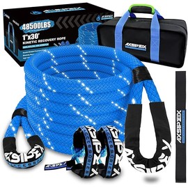 1"×30ft Kinetic Recovery Rope (48,500lbs) Heavy Duty Offroad Recovery Rope with 2 Soft Shackles 1/2" x 22" Offroad Recovery Kit for UTV, ATV, Truck, Car (Blue)
