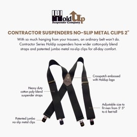 Holdup Contractor Series Logger Red XLS 2" wide X-back Work Suspenders Suspenders with USANo-slip Clips