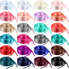 Wavwavw 24 Pairs 47" Flat Satin Ribbon Shoelaces Colorful Silk Shoe Strings Wide Lace for Women Sneaker Decoration(Trendy)