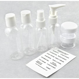 Travel Bottles Set 8 Piece 1.76 fl oz (50ml) Travel Size Toiletries Leakproof Containers for Shampoo Shower Gel Lotion Sunscreen Cosmetic Makeup with Bag by FiveSeasonStuff (Transparent)