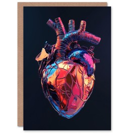 Artery8 Greeting Card Shiny Anatomical Human Heart Colourful Modern Blank For Him Or Her Art Birthday Card