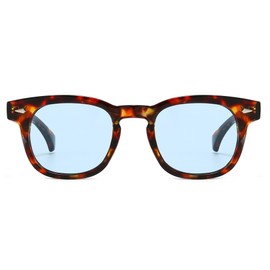 Long Keeper Retro Rechteckige Sonnenbrille für Herren Damen Klassische Klein Quadratische Sonnenbrille Schildpatt Schwarze Vintage Brille mit UV Schutz (Leopard Rahmen - Blau Gläser)