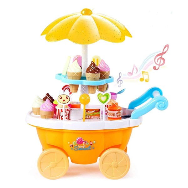 ToyVelt Ice Cream Toy Cart for Kids, Ice Cream Cart Comes with 39 Piece Ice Cream Toys and Ice Cream Cart, Great Pretend-Play Ice Cream Shop, Perfect Musical Ice Cream Stand and Ice Cream Push Cart