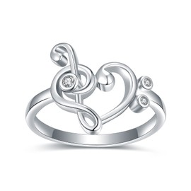 Senpotly 925 Sterling Silver Musical Note Ring for Women Heart Music Note Treble Clef Ring for Teens Girls Music Note Band Ring Jewelry Gift for Daughter (8)