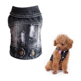SILD Pet Clothes Dog Jeans Jacket Cool Blue Denim Coat Small Medium Dogs Lapel Vests Classic Hoodies Puppy Blue Vintage Washed Clothes