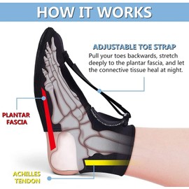 Soft Stretching Boot Splint for Aching Feet & Heel Relief，Plantar Fasciitis Night Splint Sock - Achilles Tendonitis Foot Support Brace for Right or Left Foot (Black, S)