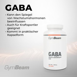 GymBeam GymBeam GABA Kapseln - Hochdosierte Aminobutters?ure, 1000 mg pro Tagesdosis, fr effektive Konzentration, Ged?chtnis und Lernen, Pflege eines ruhigen Geistes, Entspannung und Schlaf (240 caps)