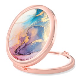 Nipichsha Compact Mirror, Pocket Travel Makeup Mirror, 2-Sided 2X/1X Magnification Mirror, Small Folding Portable Handheld Mirror for Purses, Gift for Mom & Women, 2.75In Rose Gold(Purple Gilt Marble)