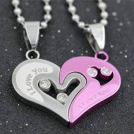 Uloveido Stainless Steel Bead Chain Necklace with Pendant "I Love You" Puzzle Matching, Gift Ideas for Him/Her (Purple) SN102