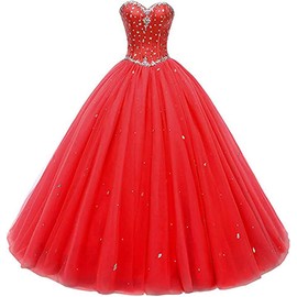 Likedpage Women's Sweetheart Ball Gown Tulle Quinceanera Dresses Prom Dress (US8, Red) … …