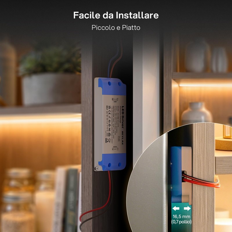 REYLAX Trasformatore 220V 12V 30W 2.5A, Ultra Sottile Alimentatore LED