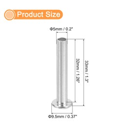 QUARKZMAN Pack of 50 Half Hollow Rivets, 5 mm x 32 mm Aluminium Flat Head Half Hollow Rivets for Industry, Household Repair, Fixing, Silver