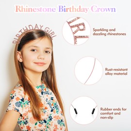 Lorzot Birthday Sash for Women, Glitter Rose Gold Birthday Girl Sash and Birthday Tiara for Women, Rhinestone Birthday Girl Crown, Princess Girl Women Birthday Party Decoration Accessories