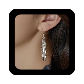 Jugielu Boho Olive Leaf Dangle Earrings Silver Leaves Earrings Cluster Leaf Drop Earrings Rosemary Leaf Earrings Leaf Tassel Earrings Jewelry for Women(Silver1)