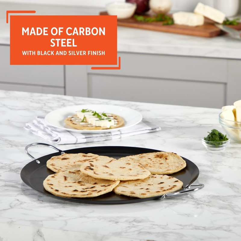 IMUSA 13.5in Carbon Steel Nonstick Round Comal with Metal Handles,