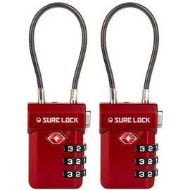 SURE LOCK TSA Approved Luggage Locks, Open Alert, Easy Read Dials, Travel Luggage Locks for Suitcase, Baggage Locks. (RED 2 Pack)
