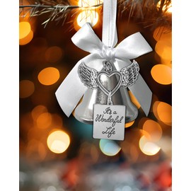 Christmas Bell Ornament with Angel Wings & Heart, It's a Wonderful Life Pendant for Christmas Tree Home Door Mantle Fireplace Decoration