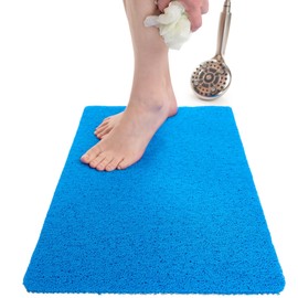 Enkosi Loofah Non Slip Shower Mat – Secure Anti Slip Bath Mat - Inside or Out, Tub, Walk-in Stall, Bathtub - Floor Safety Bathroom Mats – Cushioned, PVC, Quick Dry with Drain Holes (Blue 24x16)