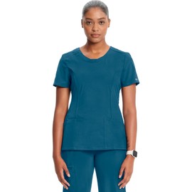 Cherokee Infinity Scrubs for Women Round Neck Scrub Top with 3 Pockets & 360° Stretch Plus Size 2624A, 4XL, Caribbean Blue