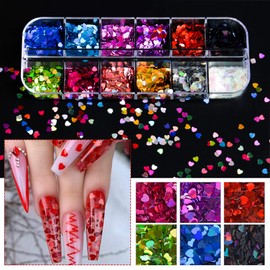 EBANKU Holographic Heart Nail Sequins, 3D Mixed Laser Heart Love Nail Glitter Sequins Confetti Sparkle Flakes Manicure Nail Art Decoration for Women Girls DIY Nail Supplies (3 Boxes)