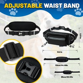 Hands Free Dog Leash for 2 Dogs,Adjustable Waist Dog Running Leash with Water Bottle Holder,Dual Padded Handles and Retractable Bungee for Walking Jogging Training Hiking