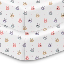 BreathableBaby Cotton Percale Fitted Sheet, for 52" x 28"/132 x 71 cm Crib & Toddler Bed Mattress, Rabbits (2-Pack)