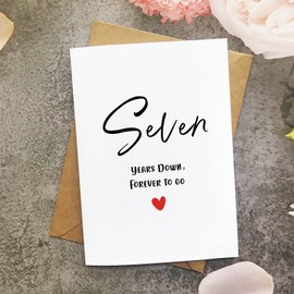 MAGJUCHE 7th Anniversary Card, Seven Years Down Forever To Go, Romantic Valentines Day Wedding Card For Husband Wife