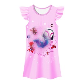 ComfiTech Toddler Girls Night Dress Nightgown Kids Sleepwear Nightie Cartoon Nightwear Nighty Graphic Pyjamas Pink