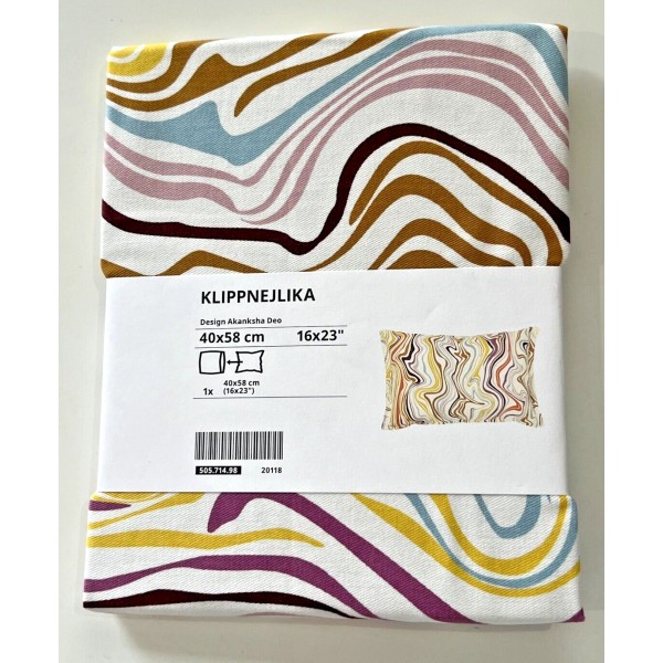 Ikea KLIPPNEJLIKA Pillow Cushion Cover 16"x23" Off White Multicolor Abstract