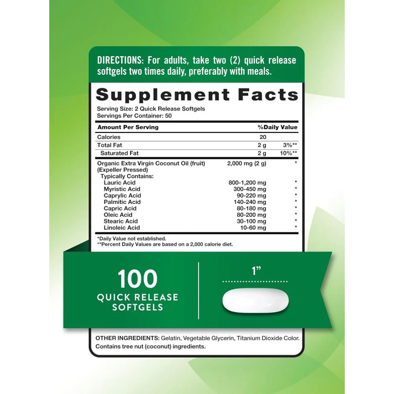 Cpsulas De Aceite De Coco Virgen 100 Uds Natures Truth