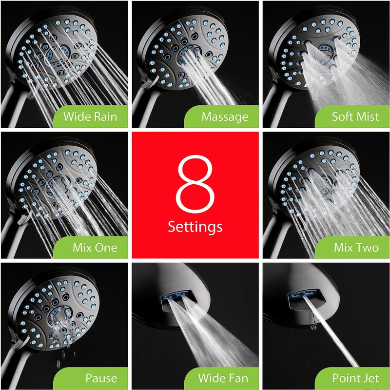 AquaCare As-Seen-On-TV High Pressure 8-setting Handheld Shower Head - Built-in