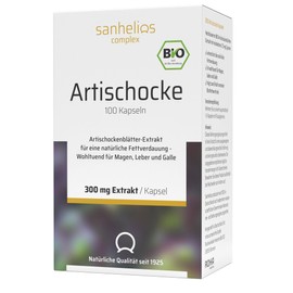 Sanhelios BIO Artischocke Kapseln | Hochdosiert aus ca. 20.000 mg BIO Artischocke | mind. 7,5 mg Cynarin | Für die natürliche Fettverdauung | BIO Qualität | vegan | 100 Kapseln