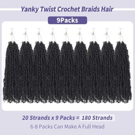 Datanala Yanky Twists Crochet Braiding Hair 12 Inch 9 Packs Crochet Hair with Curls Micro Spring Twists Crochet Hair Pre-looped Curly Crochet Braids Hair Extensions for Women (1B#, 12inch)