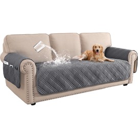 BellaHills 100% Waterproof Sofa Cover 3 Seater Sofa Slipcovers Couch Cover for Living Room Washable Sofa Seat Covers with Side Pocket Pet Couch Cover Sofa Protector (3 Seater, Grey)