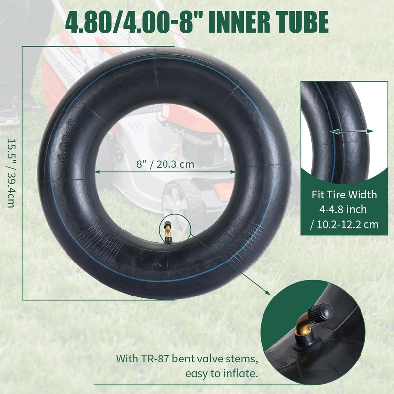 FLKQC 2Pcs 4.80/4.00-8 Inner Tubes with TR-87 Valve Stem, Replacement