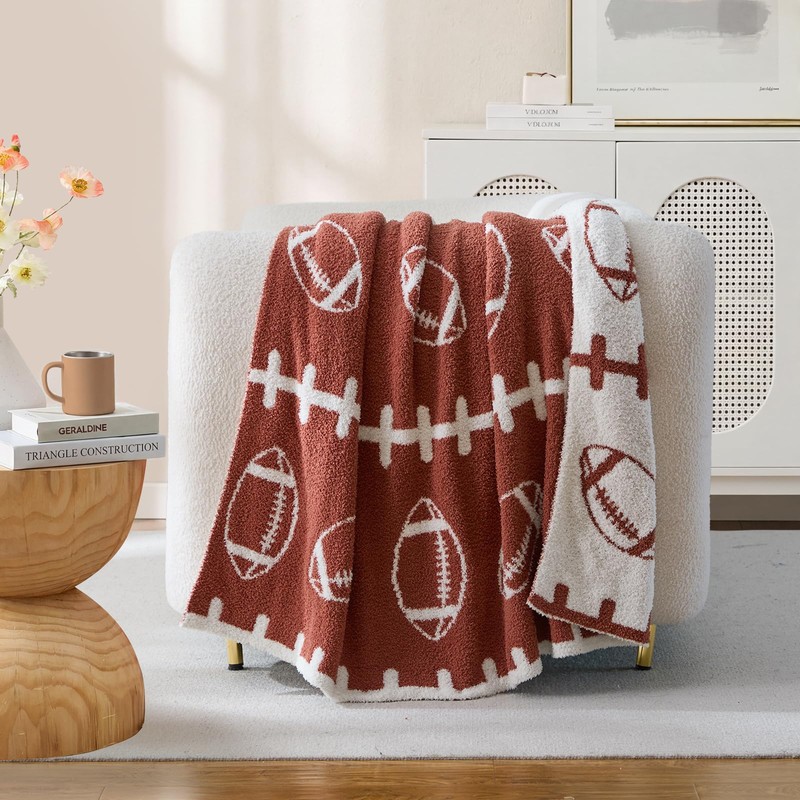 Brown Football Throw Blanket for Couch, Microfiber Fluffy Warm Cozy